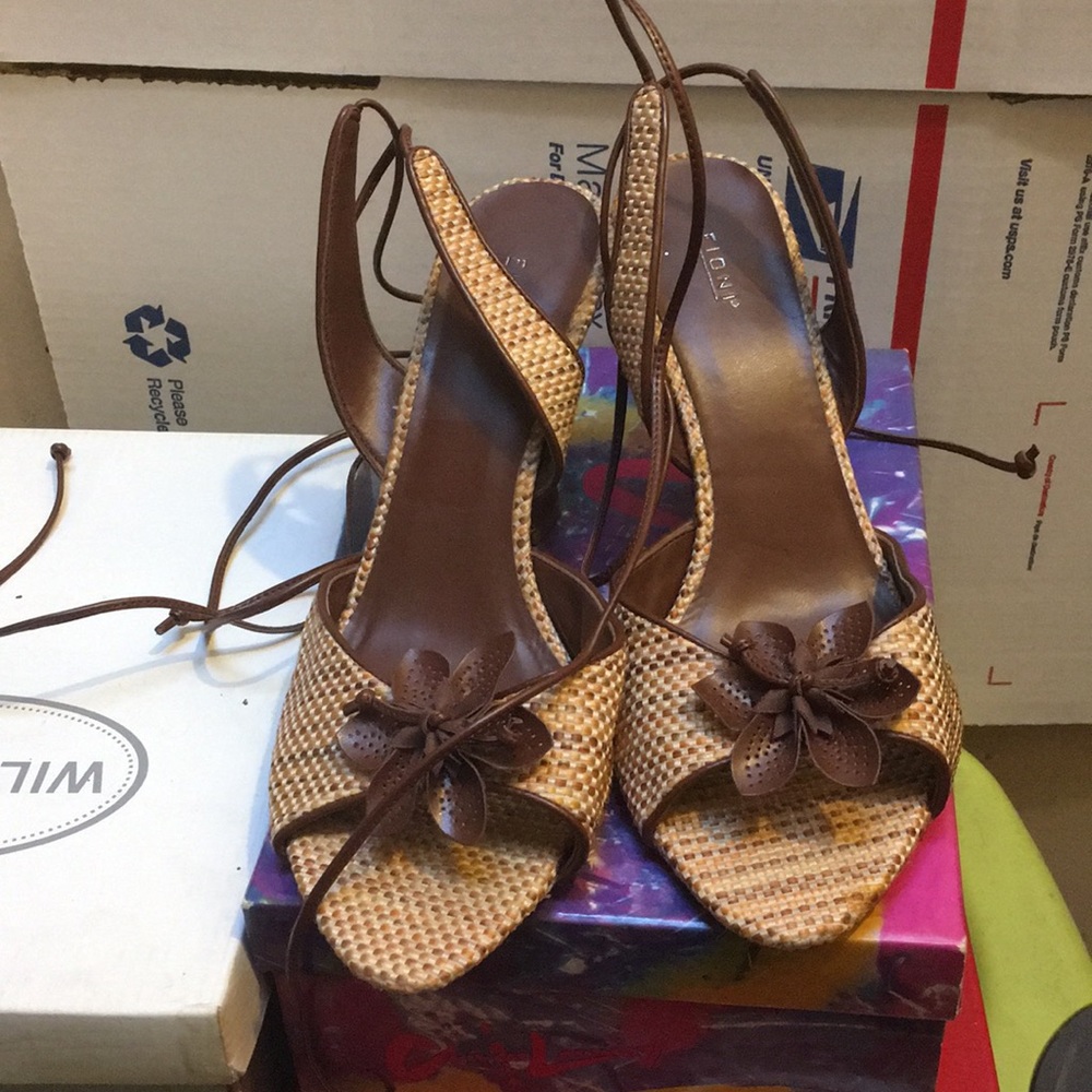 Brown & Tan Flower Tie up Wedge